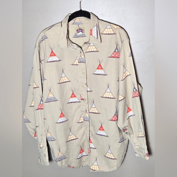Vintage Men's Barn Fly Western Teepee Rustic Cowboycore Button Down Shirt, Large - Picture 1 of 3